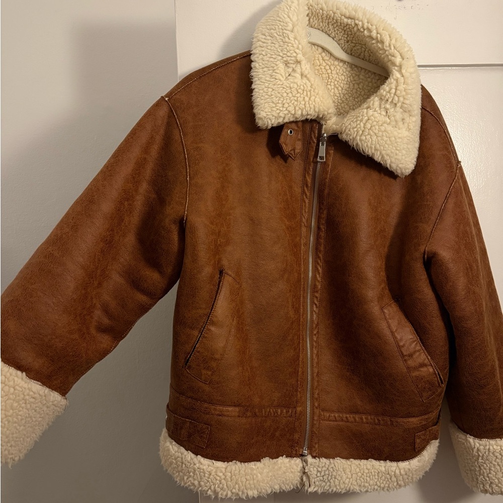 Oversized Brown Shearling Jacket - image 1